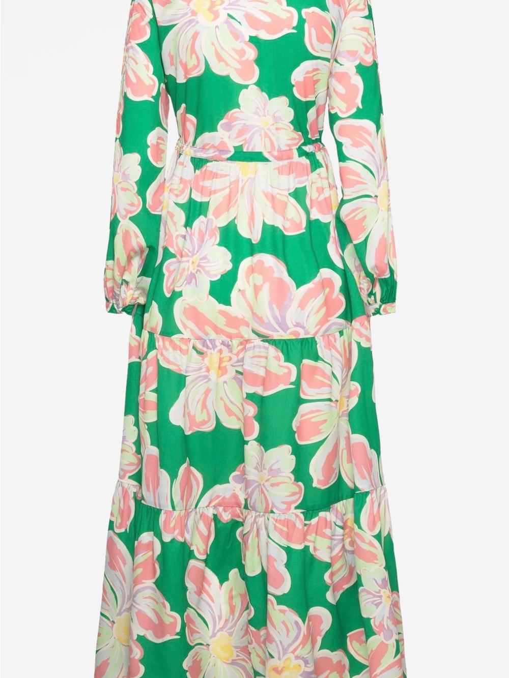 By Malina Green Floral Tiered Maxi Dress with Pink & Yellow Blooms NWT SIZE M - Picture 6 of 7